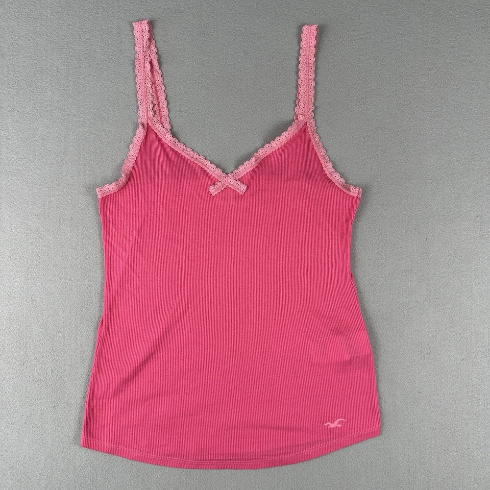 Hollister Ribbed Lace Trim Tank Camisole Medium Y2K 2000s Vintage Twilight Bird - Picture 2 of 16